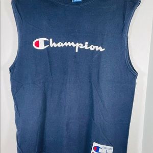 Champion Navy LG Large Big Script Sleeveless Shirt Tank Top Made in USA 28 X 19